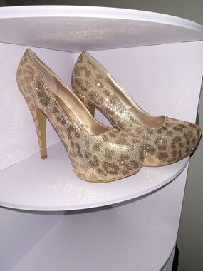 Charlotte Russe Gold Sequin Leopard Platform Pumps
